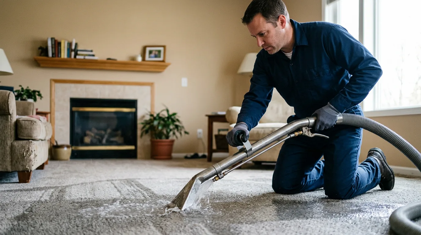 Water damage restoration technician working near Lees Summit, MO